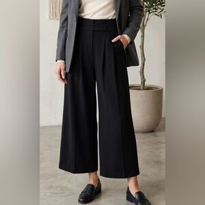 COS Black High Waisted Wide Ankle length Trousers With Black Tie Detail Size 2
